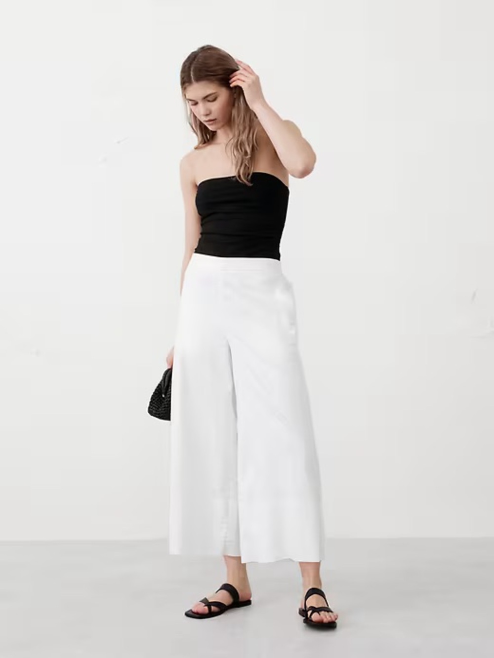 NWT! BANANA REPUBLIC WIDE-LEG LINEN-BLEND CROPPED PULL-ON PANT LARGE 📀1️⃣2️⃣